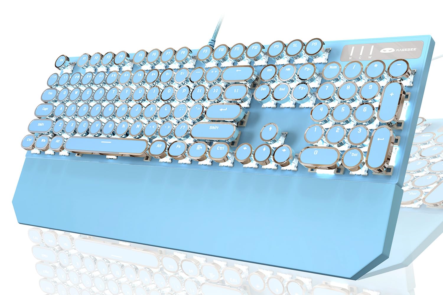 Camiysn Typewriter Style Mechanical Gaming Keyboard Retro Punk Design with White Backlit 104 Keys Blue Switch Wired Cute Keyboard for Office PC Laptop