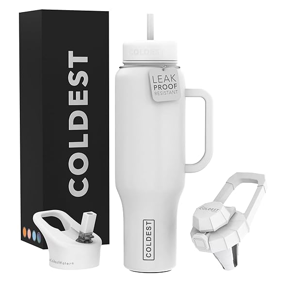 The Coldest Water Coldest Tumbler with Handle and Straw Lid | 3 Lids Insulated Reusable Stainless Steel Water Bottle Travel Mug | Gifts for Women Him Her | Limitless Collection (46 oz, Epic White)