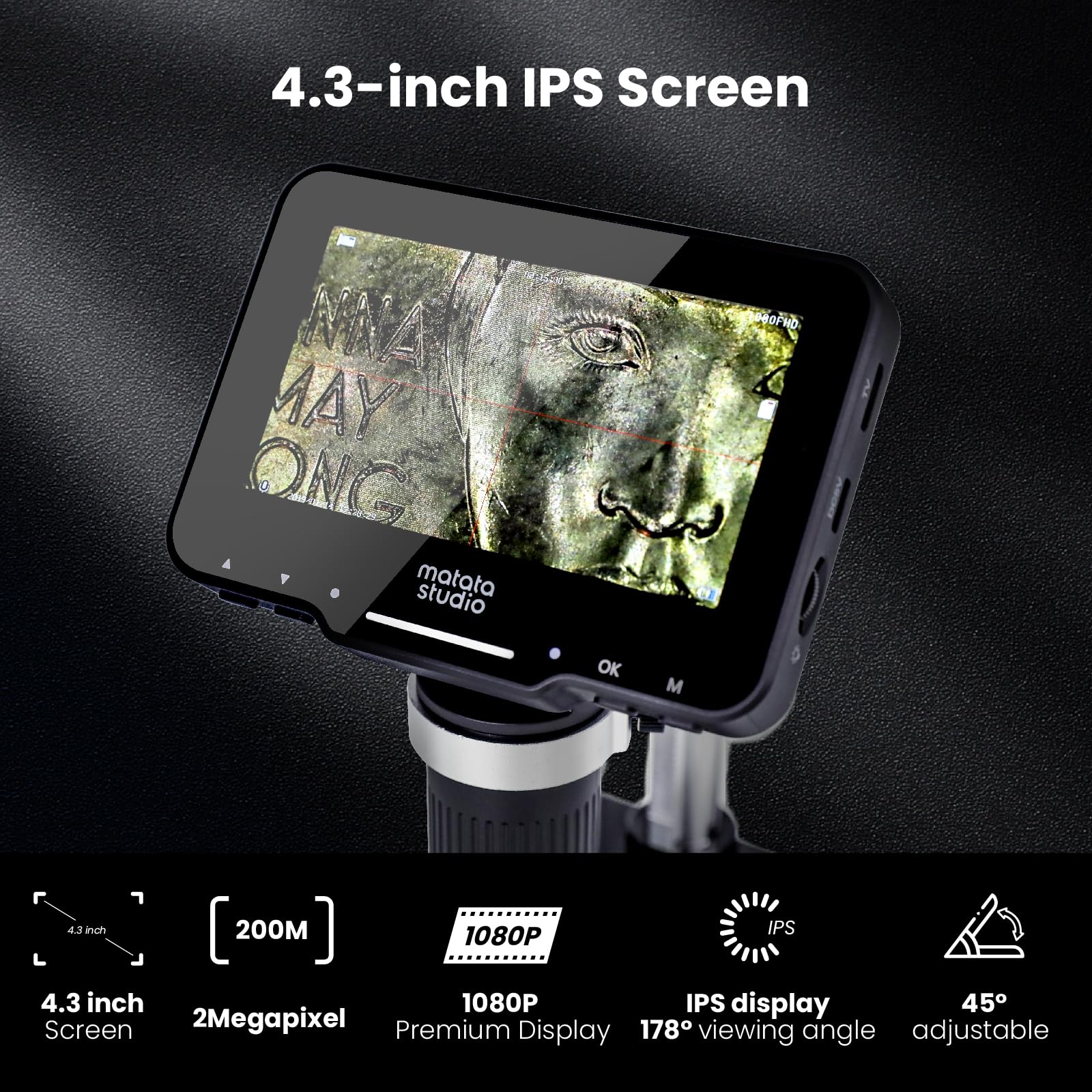 MatataStudio Matatastudio M2B 1000X Digital Microscope with LCD Screen 1080P Coin Magnifier and Adjustable Stand with HDMI and 32GB SD Card Included - View 2 of 8