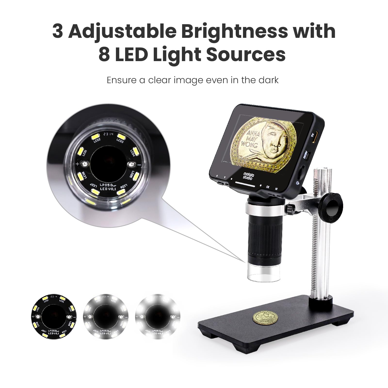 MatataStudio Matatastudio M2B 1000X Digital Microscope with LCD Screen 1080P Coin Magnifier and Adjustable Stand with HDMI and 32GB SD Card Included - View 4 of 8