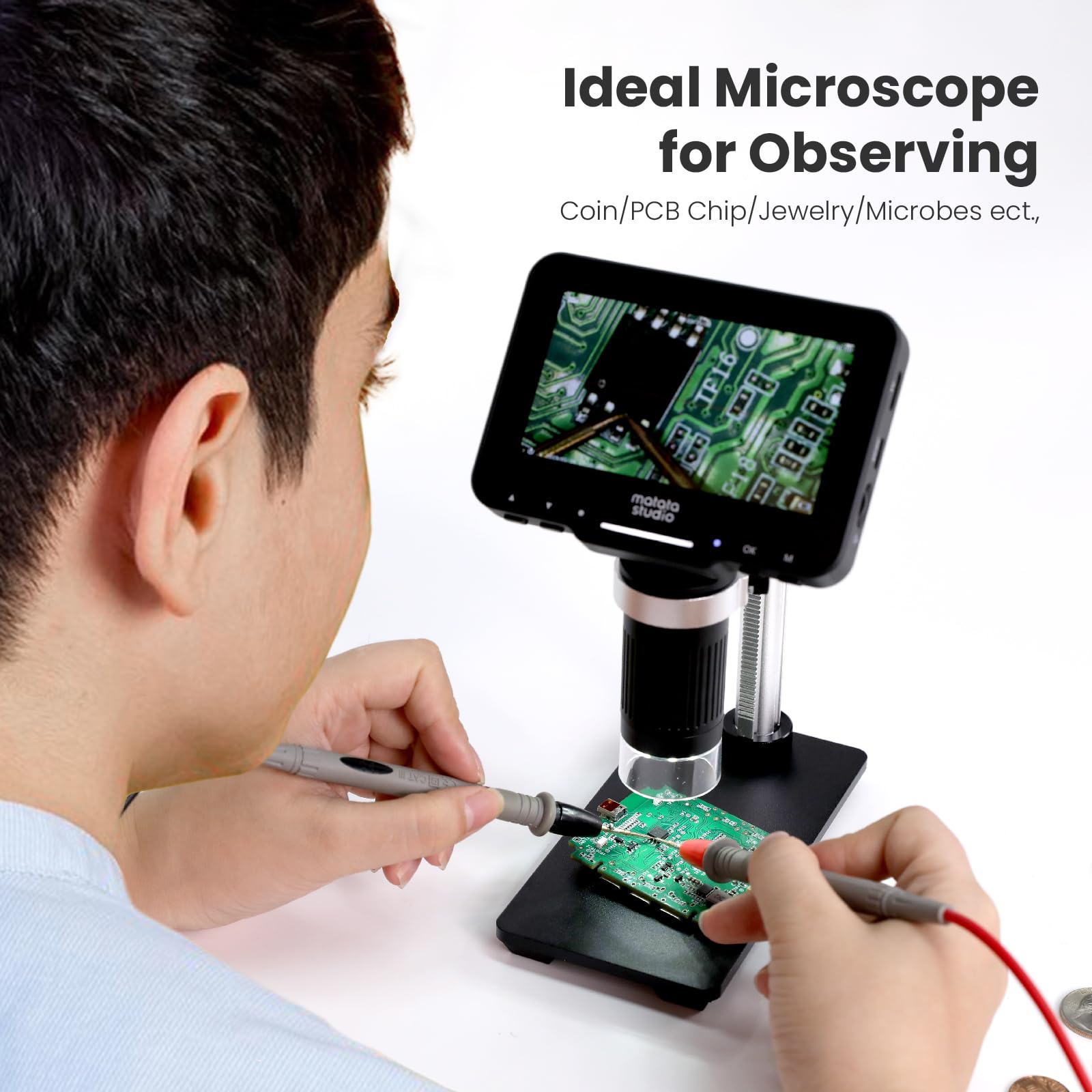 MatataStudio Matatastudio M2B 1000X Digital Microscope with LCD Screen 1080P Coin Magnifier and Adjustable Stand with HDMI and 32GB SD Card Included - View 7 of 8
