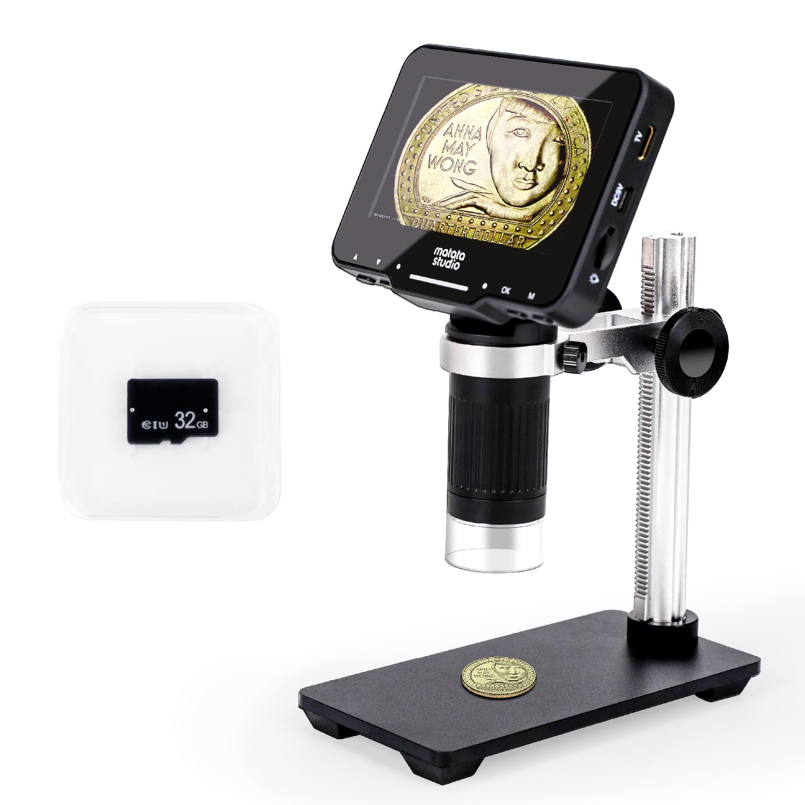 MatataStudio Matatastudio M2B 1000X Digital Microscope with LCD Screen 1080P Coin Magnifier and Adjustable Stand with HDMI and 32GB SD Card Included