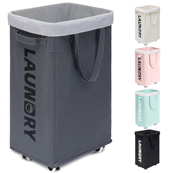 Goodpick Goodpick 75L Collapsible Laundry Basket with Wheels and Removable Wash Bag for Easy Laundry Room Organization Grey