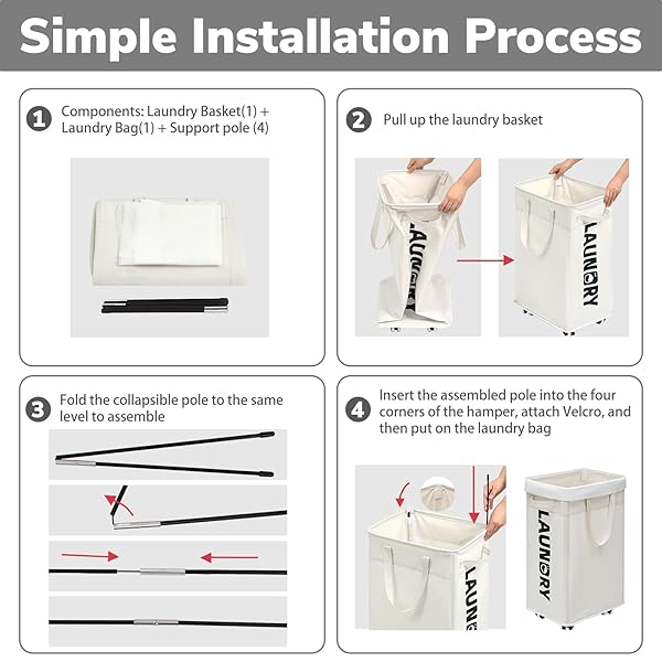 Goodpick Goodpick 75L Laundry Hamper with Wheels and Removable Wash Bag Large Clothes Basket for Bedroom White - View 4 of 10