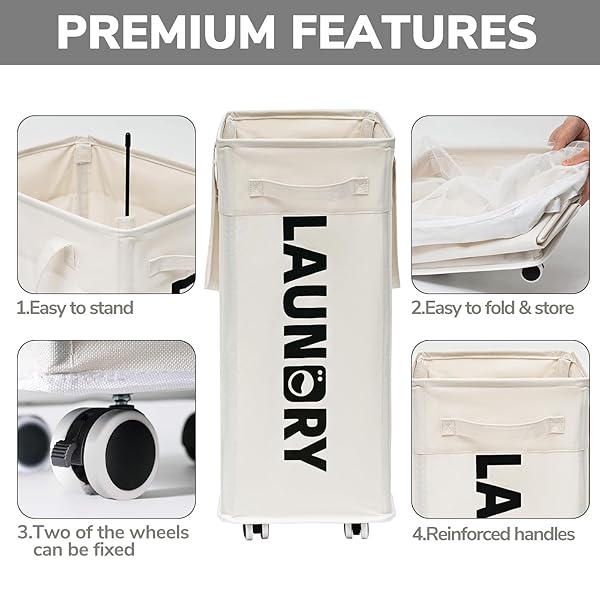 Goodpick Goodpick 75L Laundry Hamper with Wheels and Removable Wash Bag Large Clothes Basket for Bedroom White - View 6 of 10