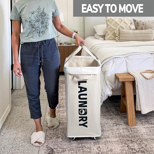 Goodpick Goodpick 75L Laundry Hamper with Wheels and Removable Wash Bag Large Clothes Basket for Bedroom White - View 7 of 10