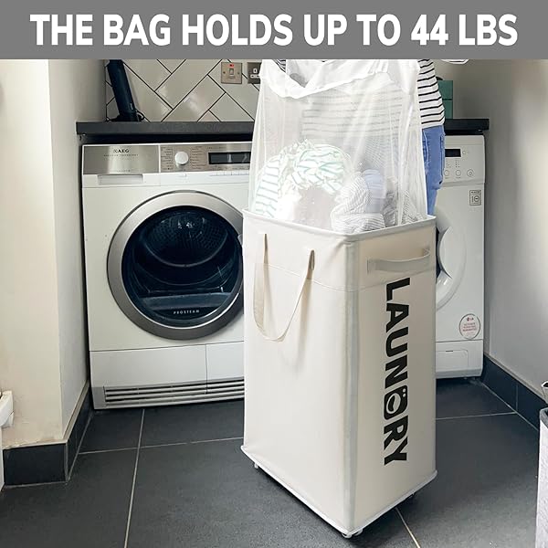 Goodpick Goodpick 75L Laundry Hamper with Wheels and Removable Wash Bag Large Clothes Basket for Bedroom White - View 8 of 10