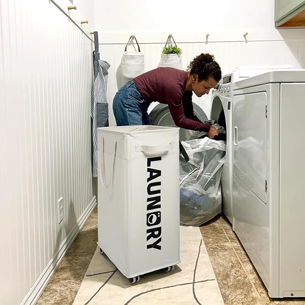 Goodpick Goodpick 75L Laundry Hamper with Wheels and Removable Wash Bag Large Clothes Basket for Bedroom White - View 9 of 10