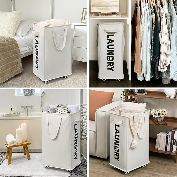 Goodpick Goodpick 75L Laundry Hamper with Wheels and Removable Wash Bag Large Clothes Basket for Bedroom White - View 10 of 10