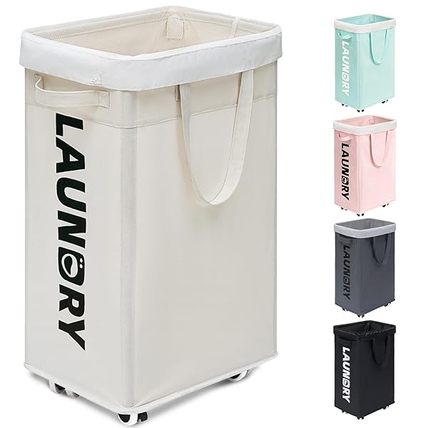 Goodpick Goodpick 75L Laundry Hamper with Wheels and Removable Wash Bag Large Clothes Basket for Bedroom White