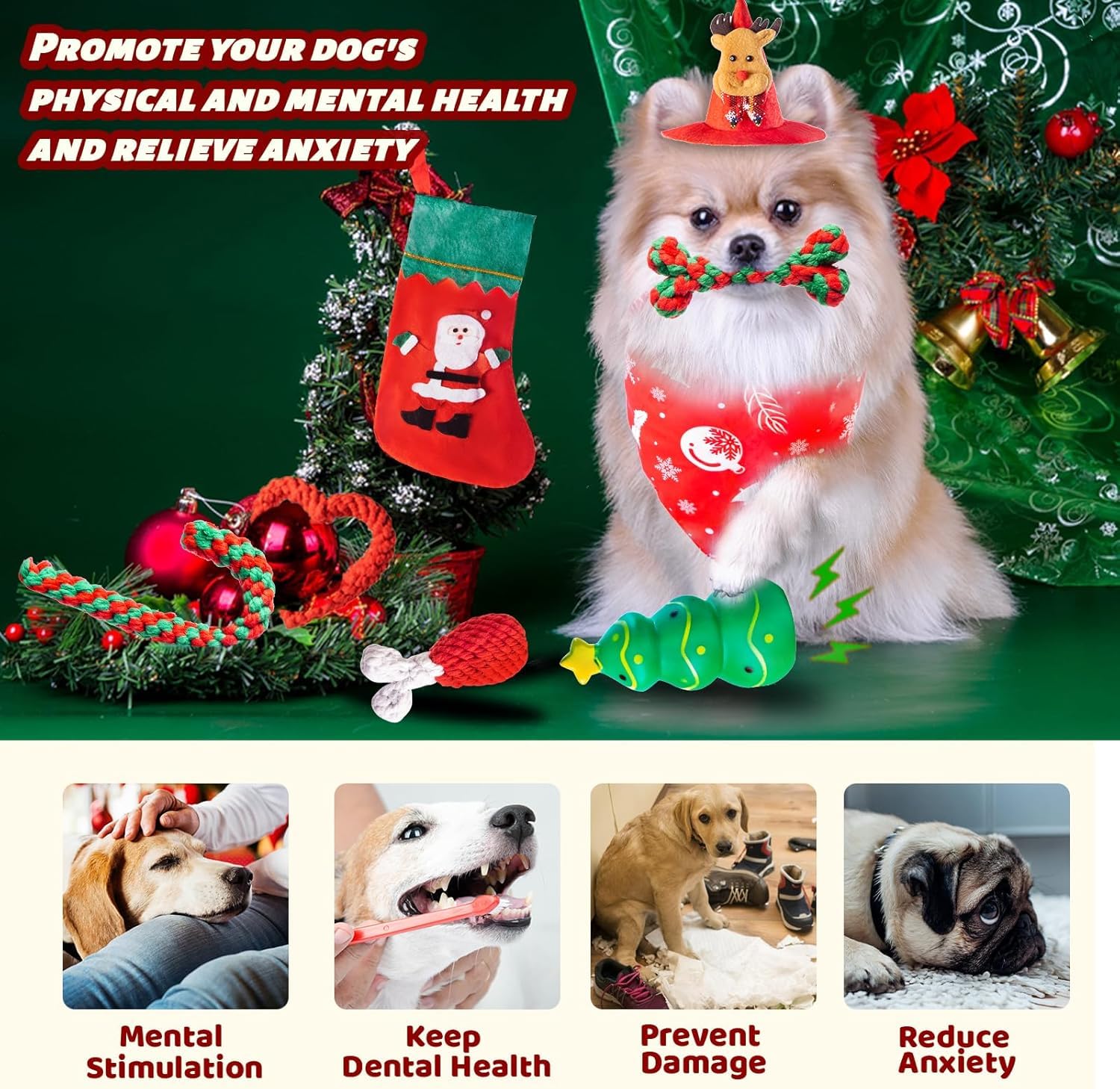 DARDOHIA DARDOHIA Christmas Dog Toys 8 Pack for Small and Medium Dogs Includes Hat Bandana Stocking Rope and Squeaker Chew Toys for Teething - View 4 of 7