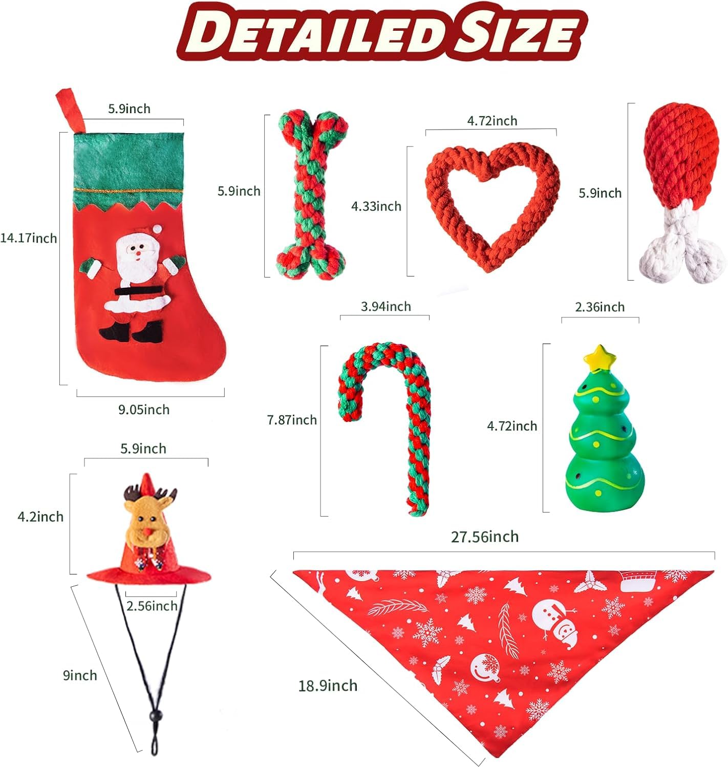 DARDOHIA DARDOHIA Christmas Dog Toys 8 Pack for Small and Medium Dogs Includes Hat Bandana Stocking Rope and Squeaker Chew Toys for Teething - View 5 of 7