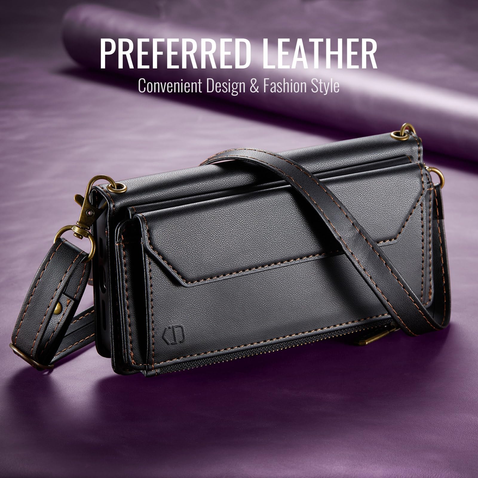 Strapurs Strapurs Crossbody Wallet Case for iPhone 15 Plus RFID Blocking Soft PU Leather with 10 Card Holder and Zipper Pocket - Black - View 4 of 9