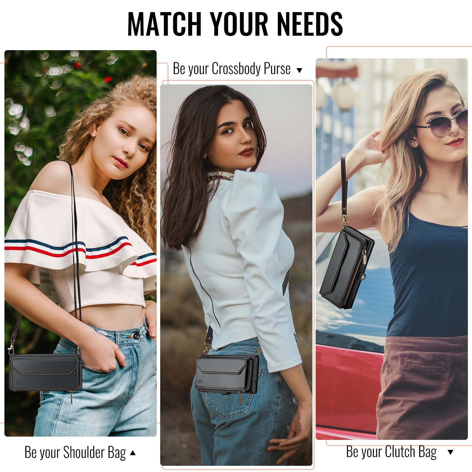 Strapurs Strapurs Crossbody Wallet Case for iPhone 15 Plus RFID Blocking Soft PU Leather with 10 Card Holder and Zipper Pocket - Black - View 9 of 9