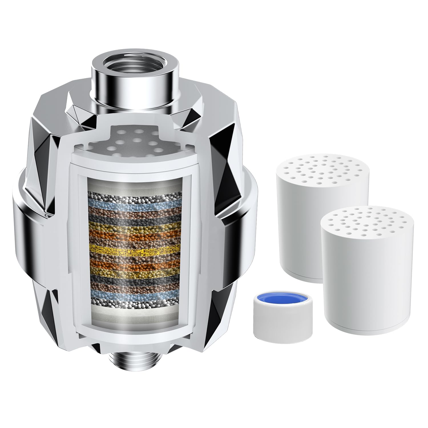 Hibbent Hibbent High Output Shower Filter for Hard Water Removes Chlorine and Fluoride 20 Stage Showerhead Filter with 2 Cartridges Chrome