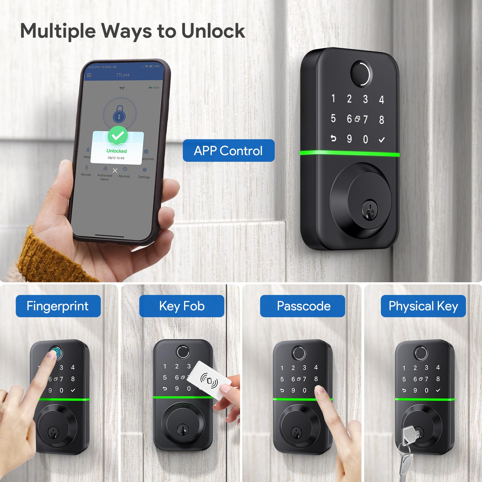 KUCACCI Smart Door Lock Deadbolt Keyless Entry Fingerprint Lock with Bluetooth APP Control Waterproof for Front Door Security - View 2 of 6