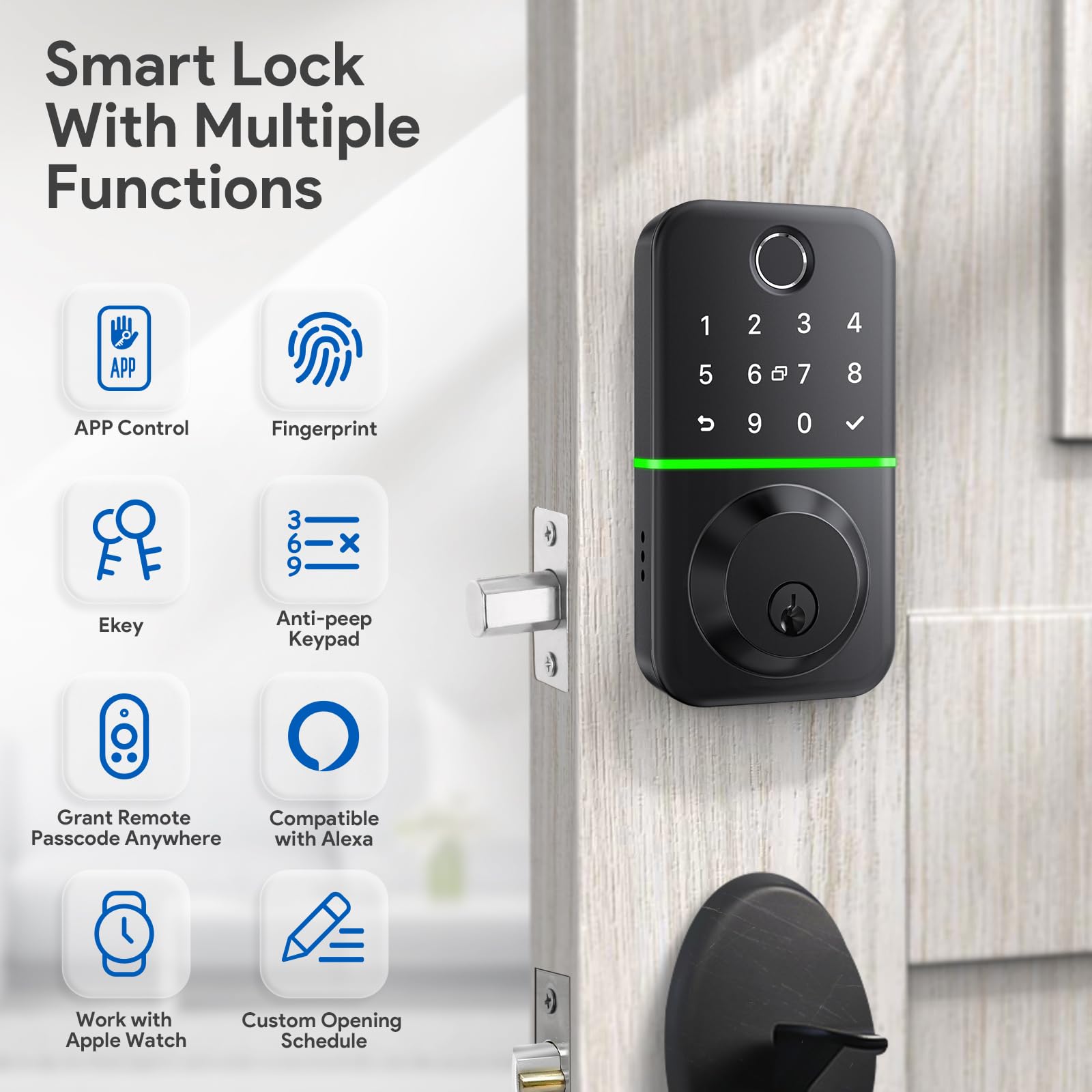 KUCACCI Smart Door Lock Deadbolt Keyless Entry Fingerprint Lock with Bluetooth APP Control Waterproof for Front Door Security - View 3 of 6