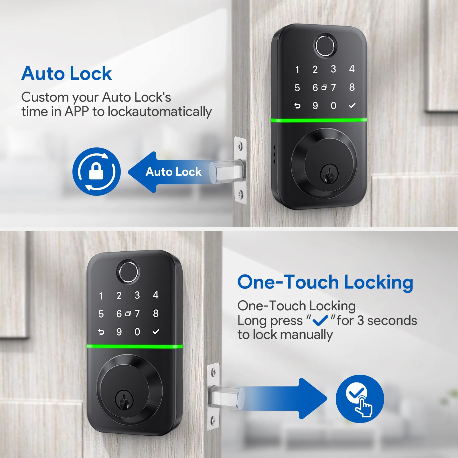 KUCACCI Smart Door Lock Deadbolt Keyless Entry Fingerprint Lock with Bluetooth APP Control Waterproof for Front Door Security - View 5 of 6