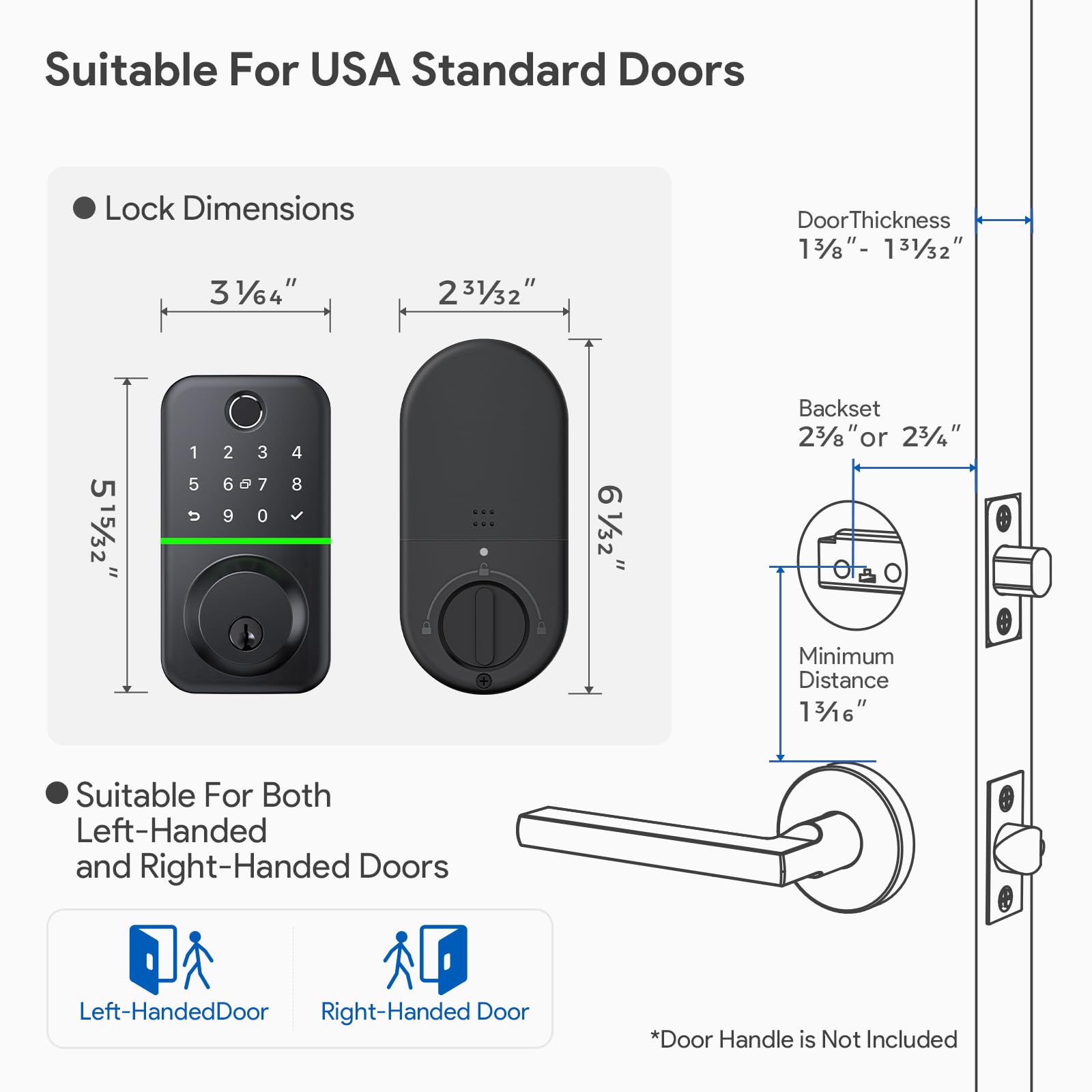 KUCACCI Smart Door Lock Deadbolt Keyless Entry Fingerprint Lock with Bluetooth APP Control Waterproof for Front Door Security - View 6 of 6