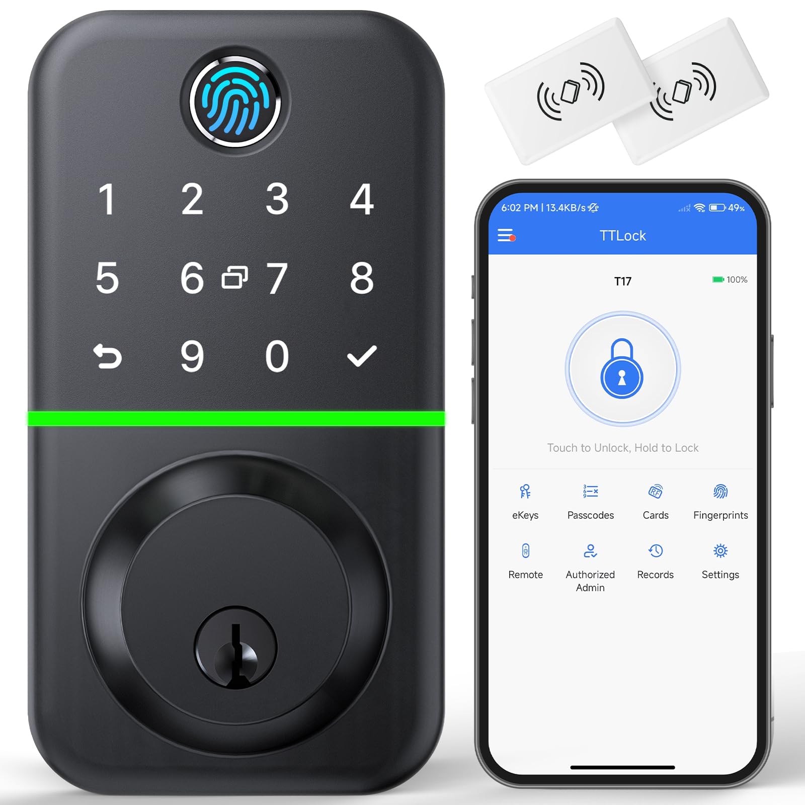 KUCACCI Smart Door Lock Deadbolt Keyless Entry Fingerprint Lock with Bluetooth APP Control Waterproof for Front Door Security