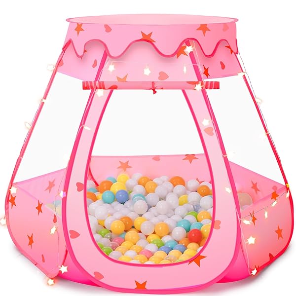 GeerWest Baby Ball Pit for Toddler Pink Tent with Star Lights Indoor Outdoor Play Tent for Kids Birthday Gifts No Balls