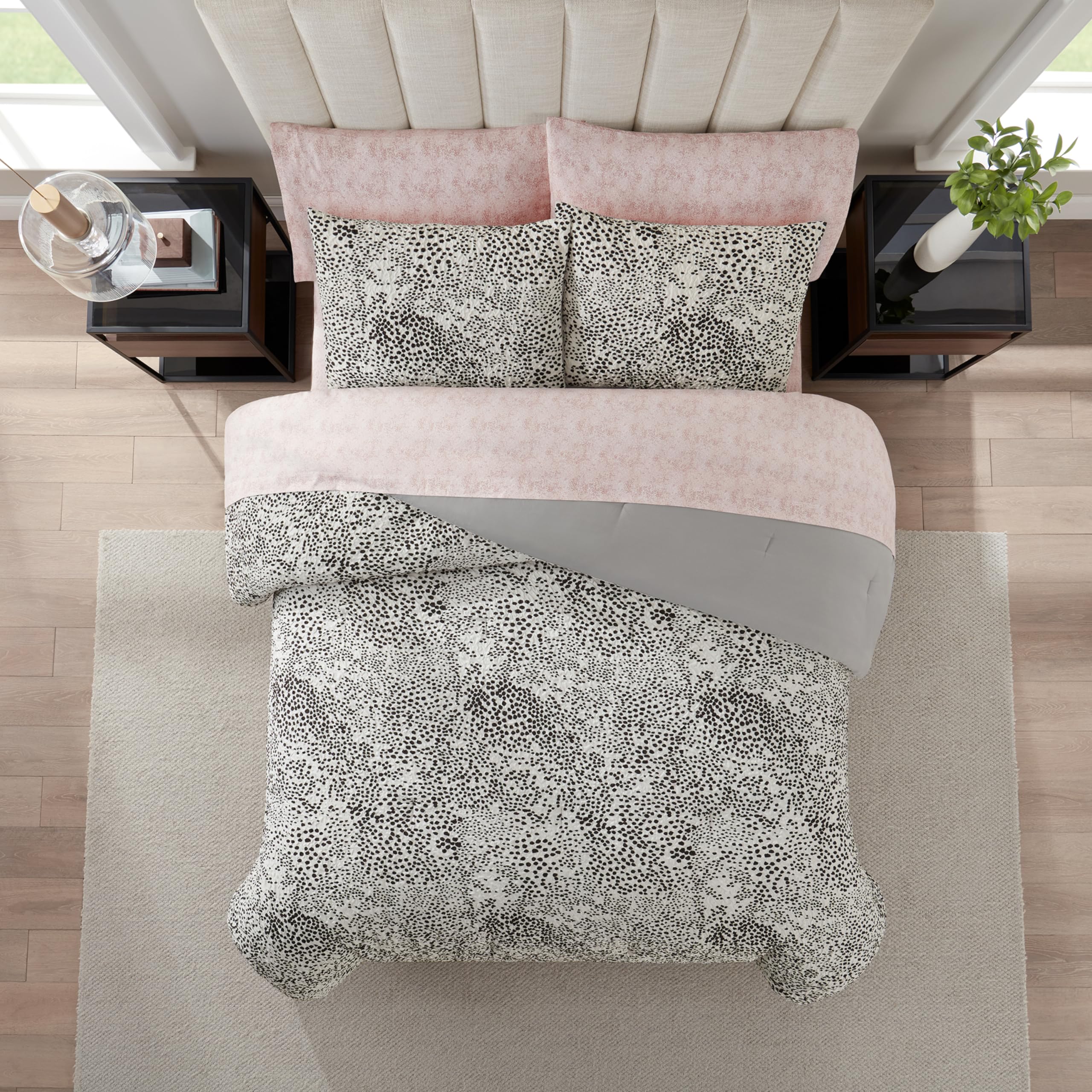 Nine West Nine West Layla 7 Piece Leopard Printed Bedding Set Luxurious All Season Comforter Sheets Pillow Shams Queen Black White - View 3 of 9