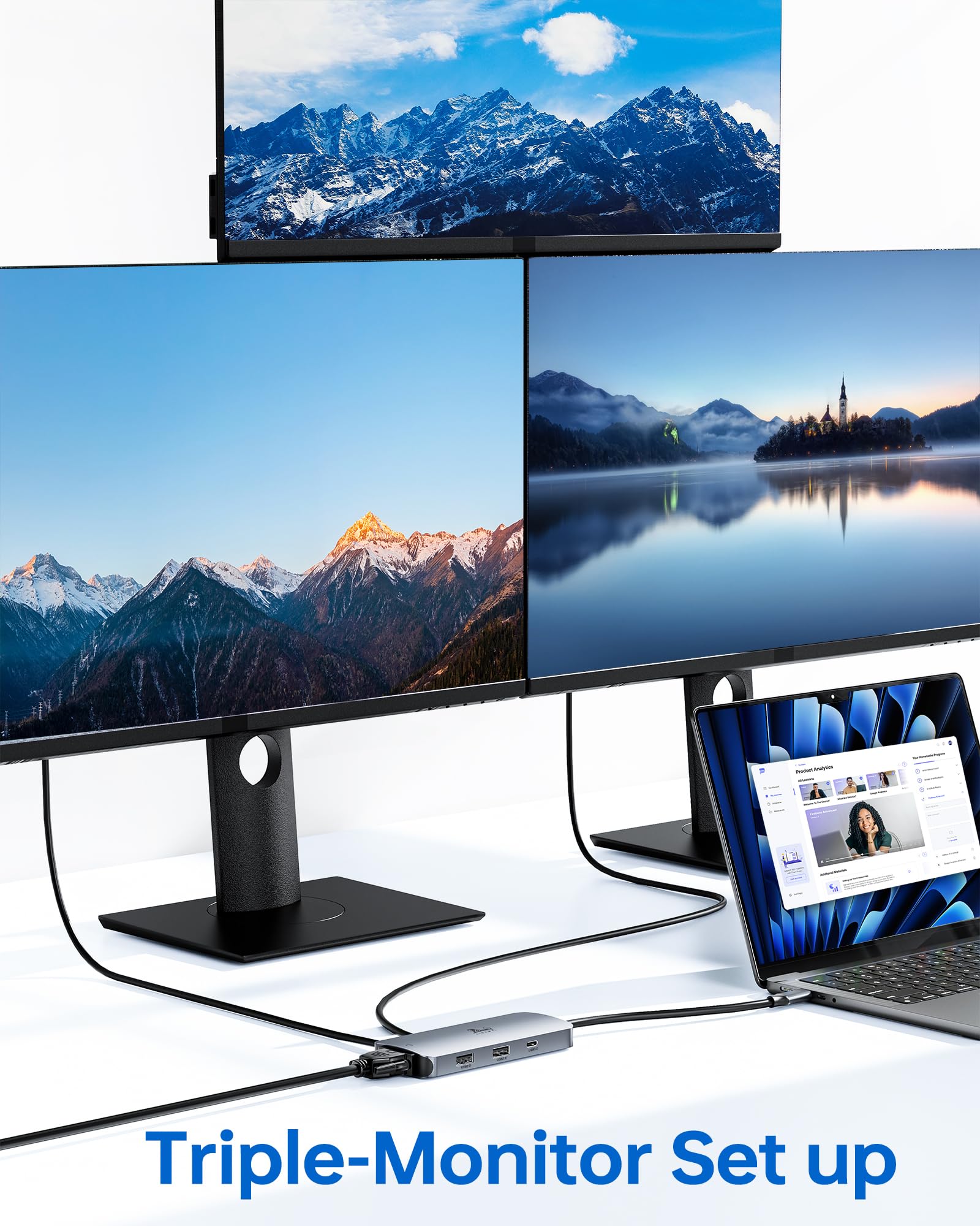 LIONWEI LIONWEI USB C Docking Station Dual HDMI Adapter for Dell Lenovo HP Surface with Dual 4K HDMI VGA Fast Charging and 3 USB Ports - View 3 of 7