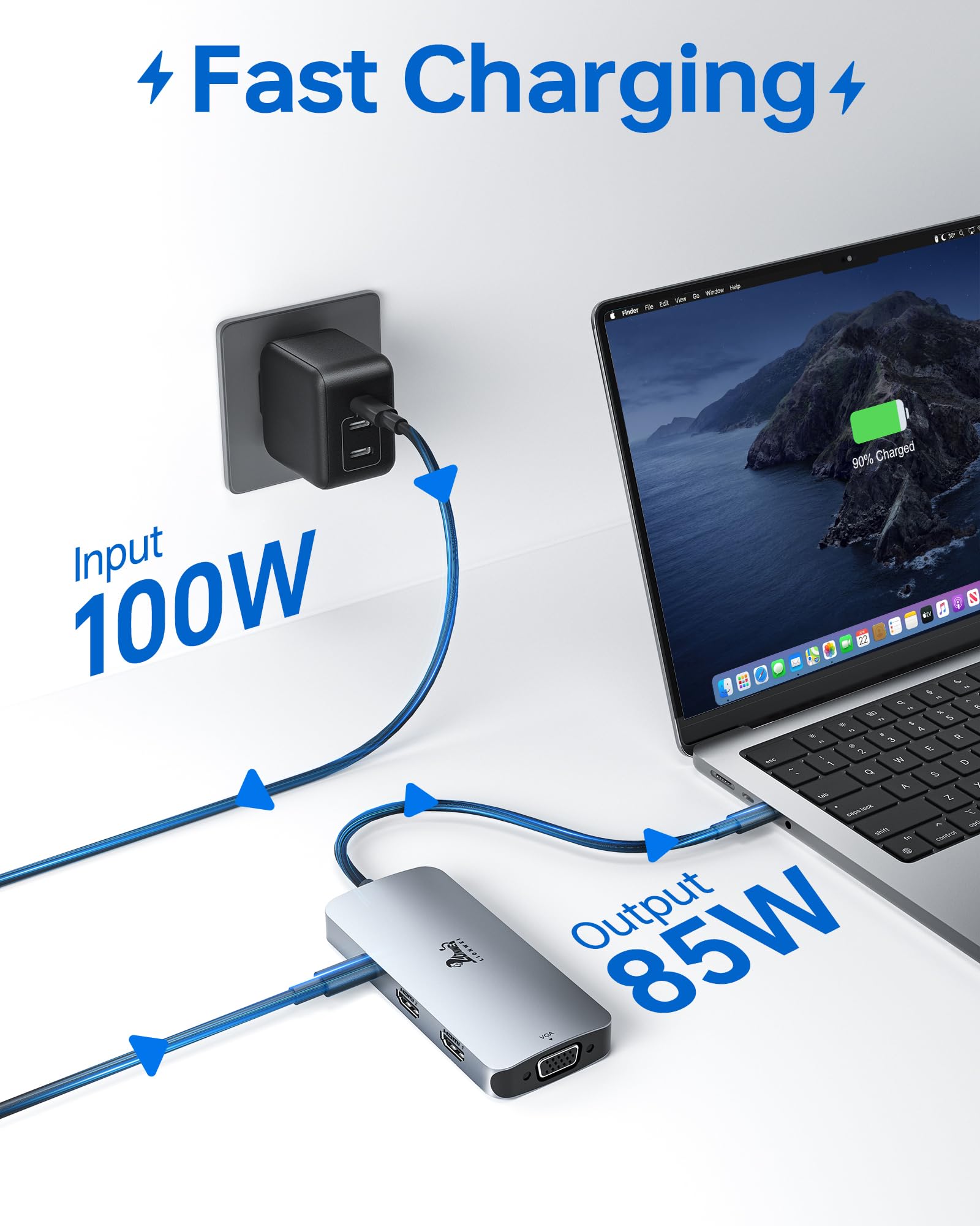 LIONWEI LIONWEI USB C Docking Station Dual HDMI Adapter for Dell Lenovo HP Surface with Dual 4K HDMI VGA Fast Charging and 3 USB Ports - View 5 of 7