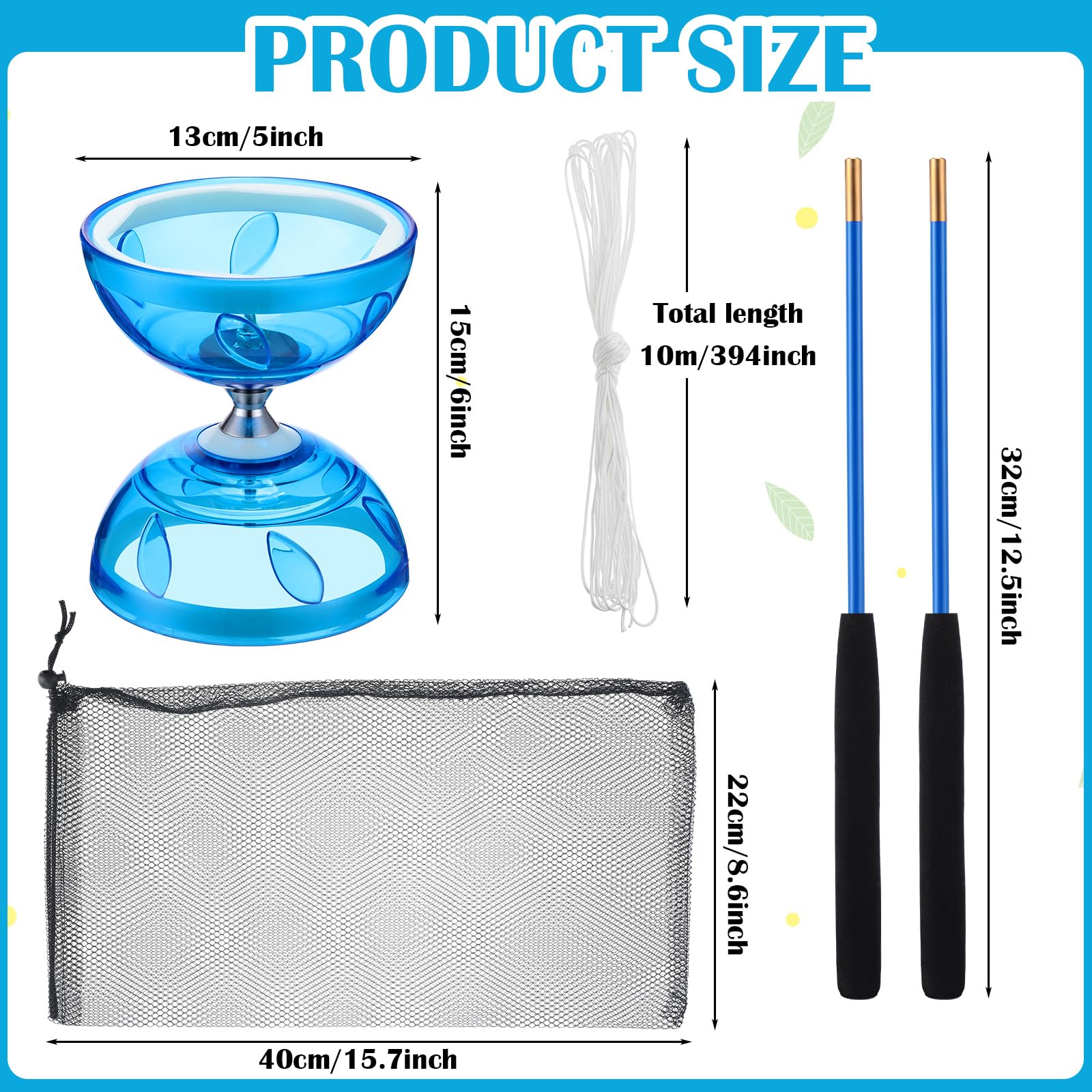 Hungdao Hungdao 5 Set Chinese Diabolo Triple Bearing Yoyo 5 Multi Colors with Fiberglass Sticks Mesh Bags and Strings for Fun and Performance - View 2 of 5