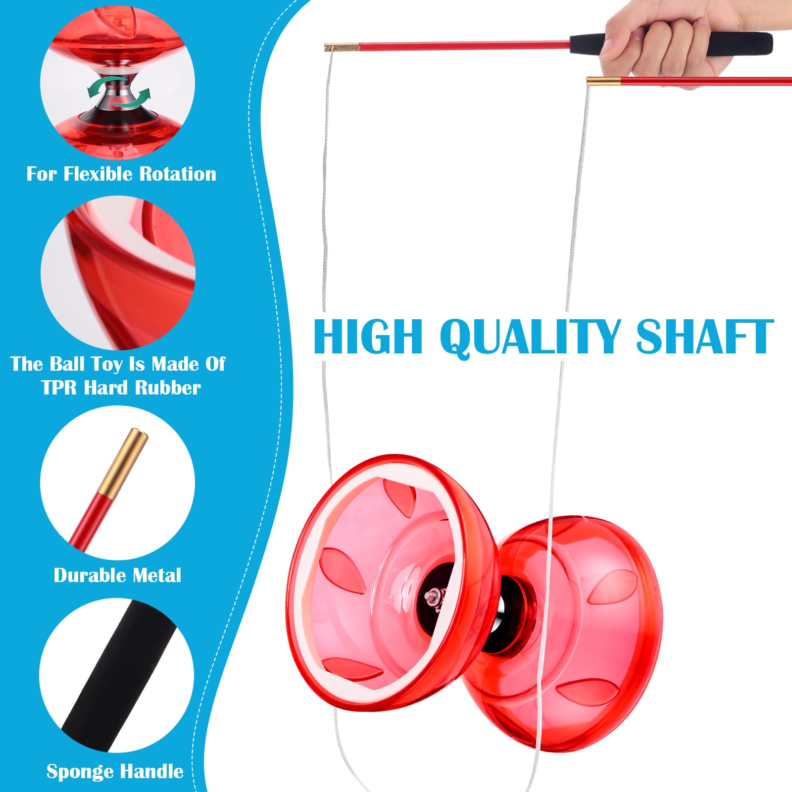 Hungdao Hungdao 5 Set Chinese Diabolo Triple Bearing Yoyo 5 Multi Colors with Fiberglass Sticks Mesh Bags and Strings for Fun and Performance - View 3 of 5