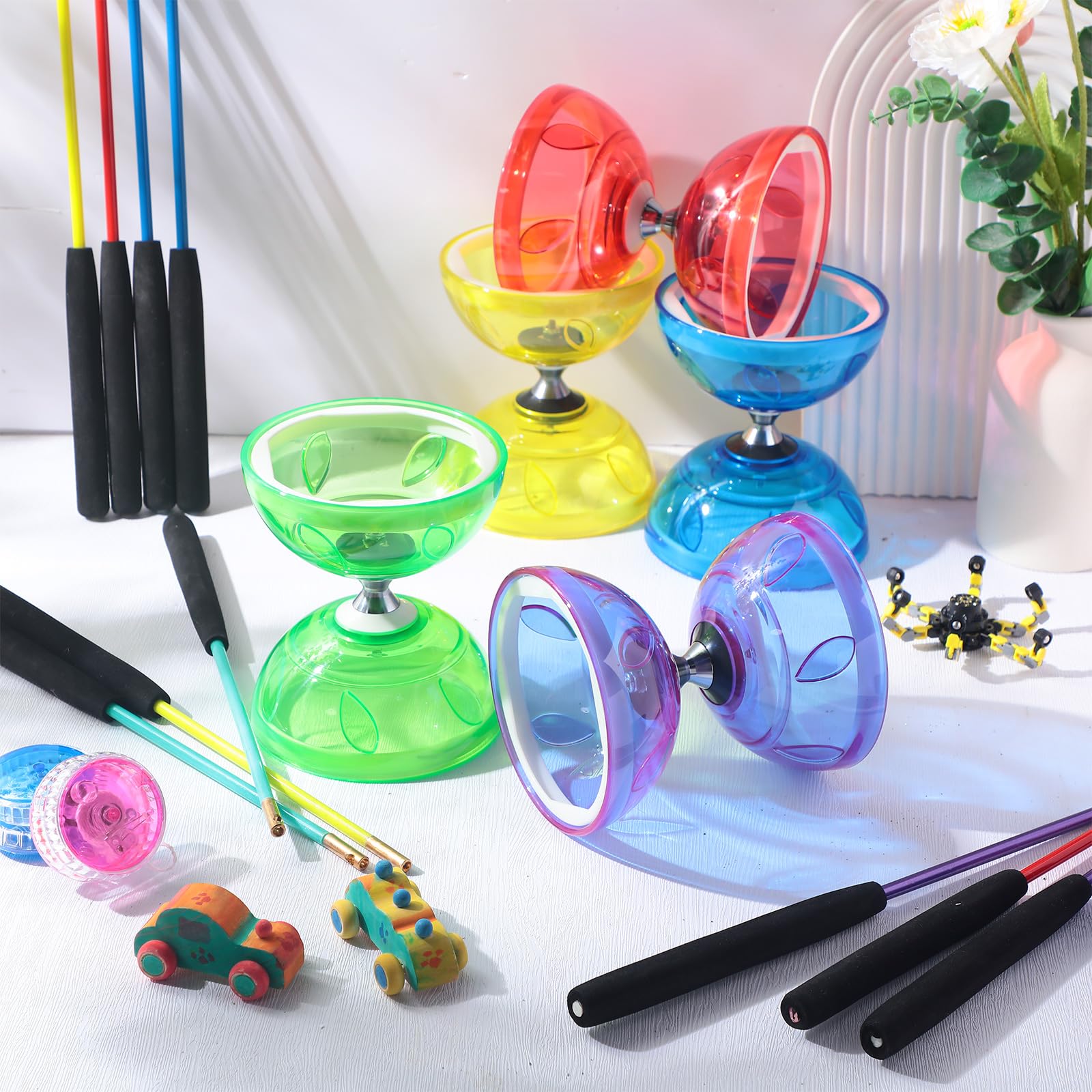 Hungdao Hungdao 5 Set Chinese Diabolo Triple Bearing Yoyo 5 Multi Colors with Fiberglass Sticks Mesh Bags and Strings for Fun and Performance - View 5 of 5
