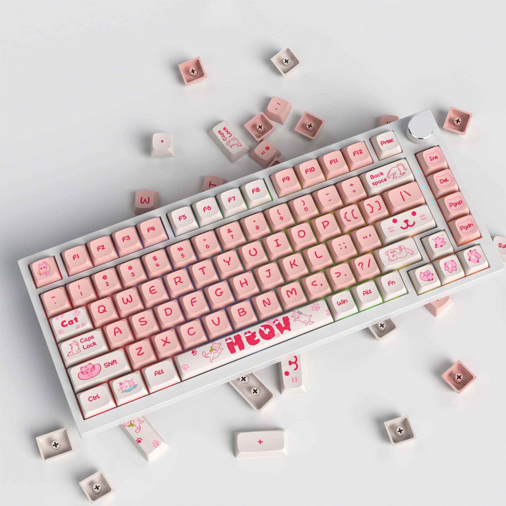 Ussixchare Ussixchare 129 Keys PBT Dye-Sublimation XDA Profile Custom Anime Keycap Set for Mechanical Gaming Keyboards Peach Cat - View 2 of 7