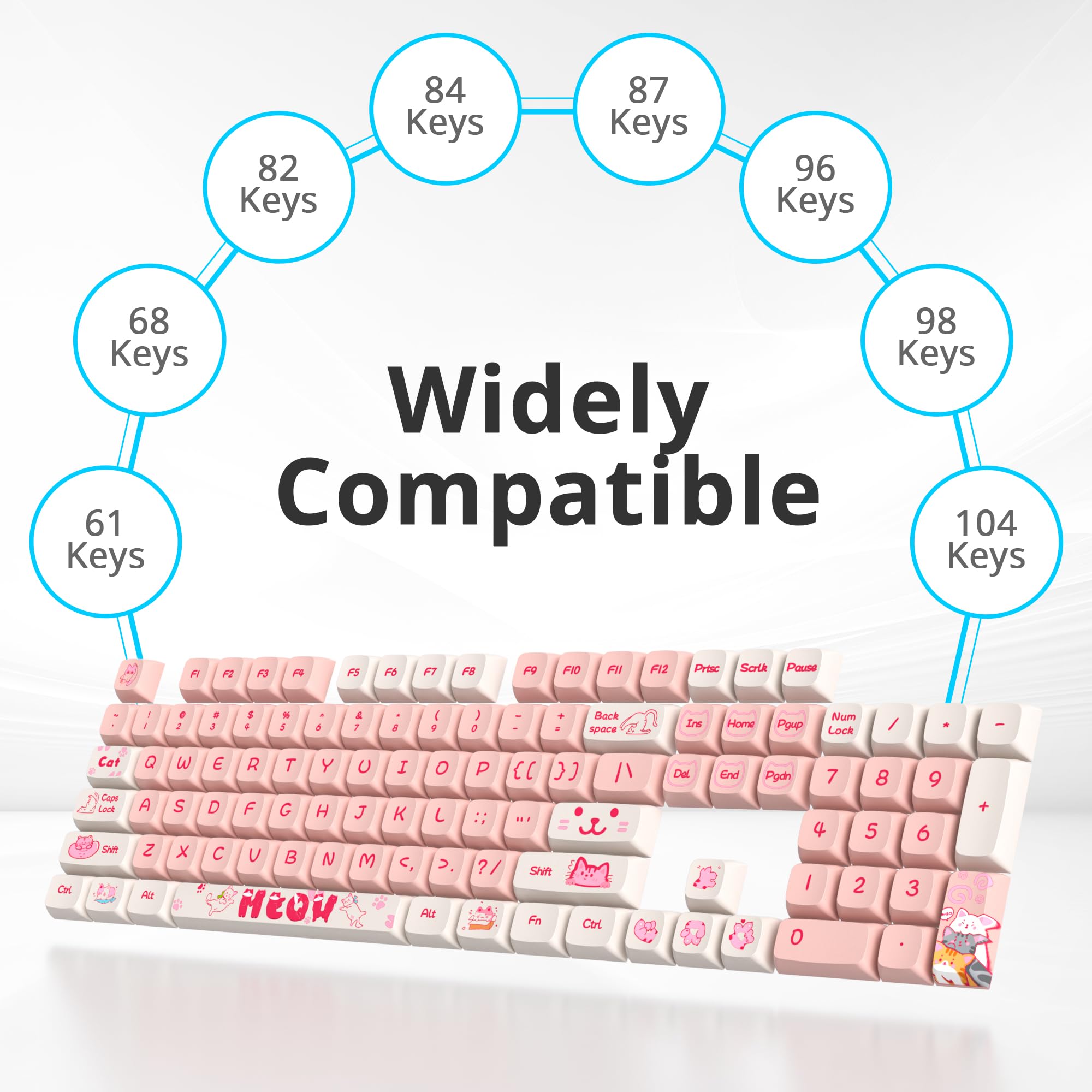 Ussixchare Ussixchare 129 Keys PBT Dye-Sublimation XDA Profile Custom Anime Keycap Set for Mechanical Gaming Keyboards Peach Cat - View 4 of 7