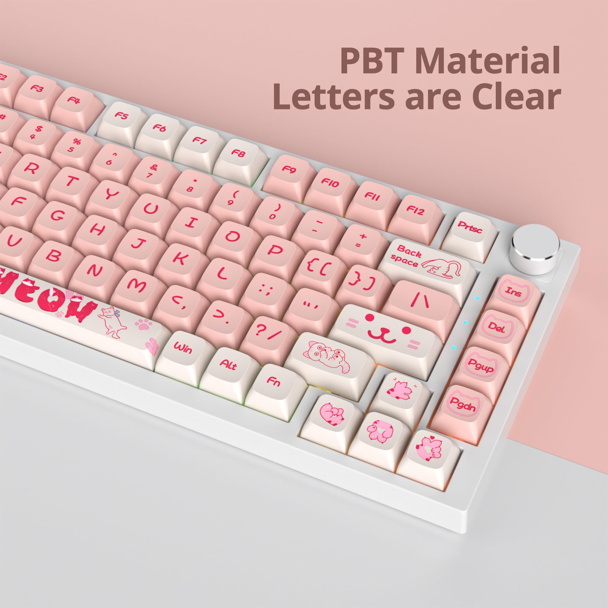 Ussixchare Ussixchare 129 Keys PBT Dye-Sublimation XDA Profile Custom Anime Keycap Set for Mechanical Gaming Keyboards Peach Cat - View 5 of 7