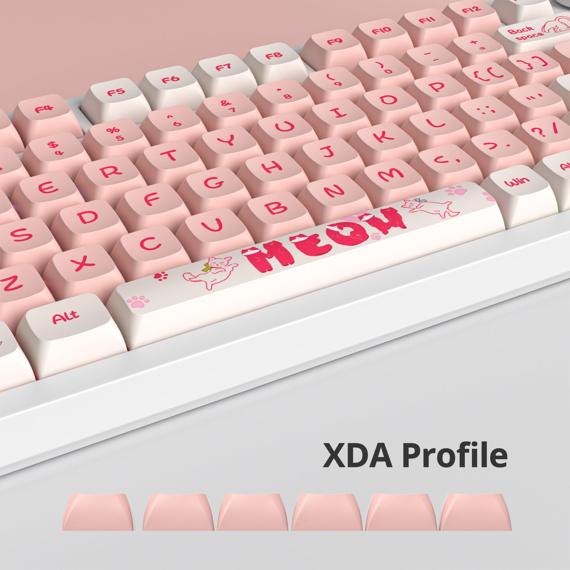 Ussixchare Ussixchare 129 Keys PBT Dye-Sublimation XDA Profile Custom Anime Keycap Set for Mechanical Gaming Keyboards Peach Cat - View 6 of 7