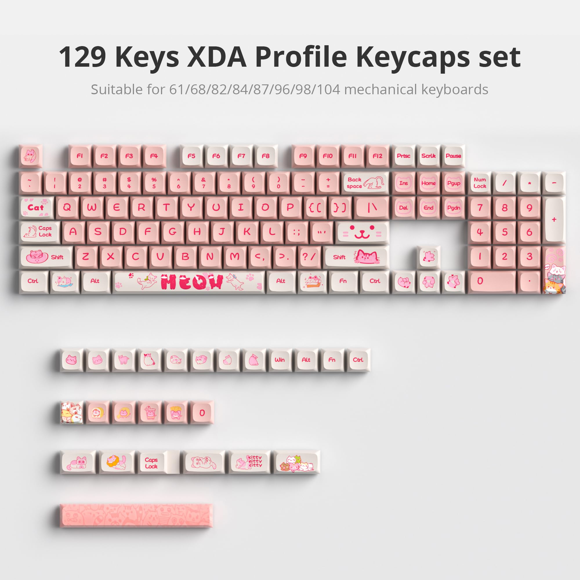 Ussixchare Ussixchare 129 Keys PBT Dye-Sublimation XDA Profile Custom Anime Keycap Set for Mechanical Gaming Keyboards Peach Cat - View 7 of 7