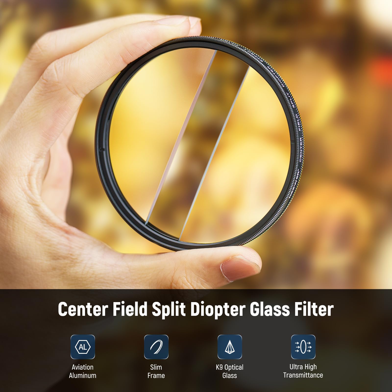 NEEWER NEEWER 67mm Center Field Split Diopter Filter for Camera with K9 Optical Glass and Aluminium Frame for Blurred Refraction Effects - View 2 of 8