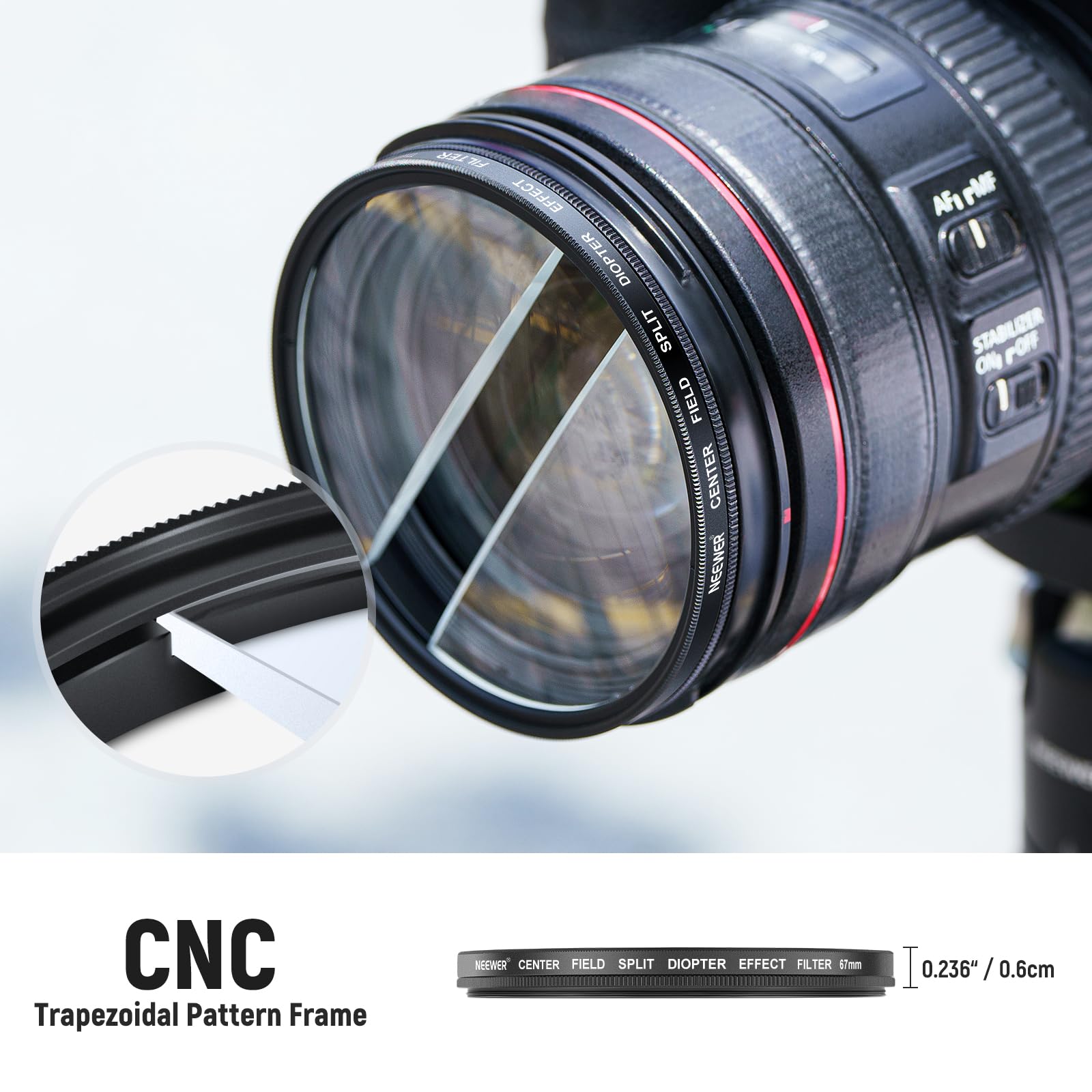 NEEWER NEEWER 67mm Center Field Split Diopter Filter for Camera with K9 Optical Glass and Aluminium Frame for Blurred Refraction Effects - View 6 of 8