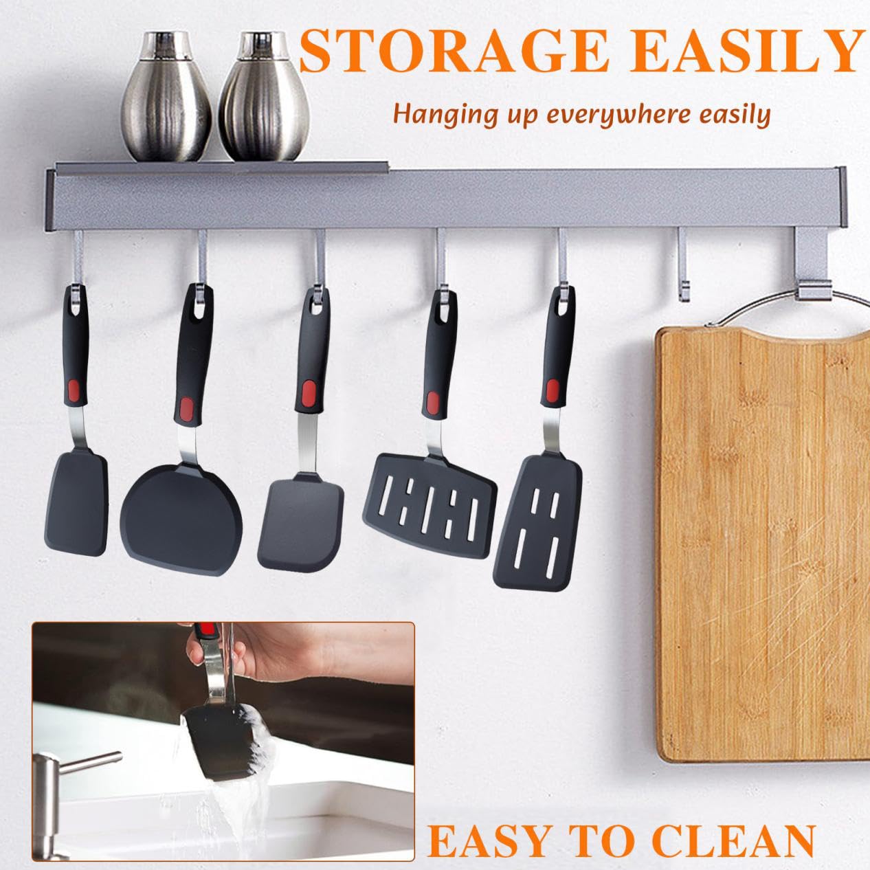 KAKAMINA Silicone Spatula Turner Set 5 Pack Heat Resistant 600F Nonstick Cookware Utensils for Cooking Eggs Pancakes Dishwasher Safe - View 4 of 7