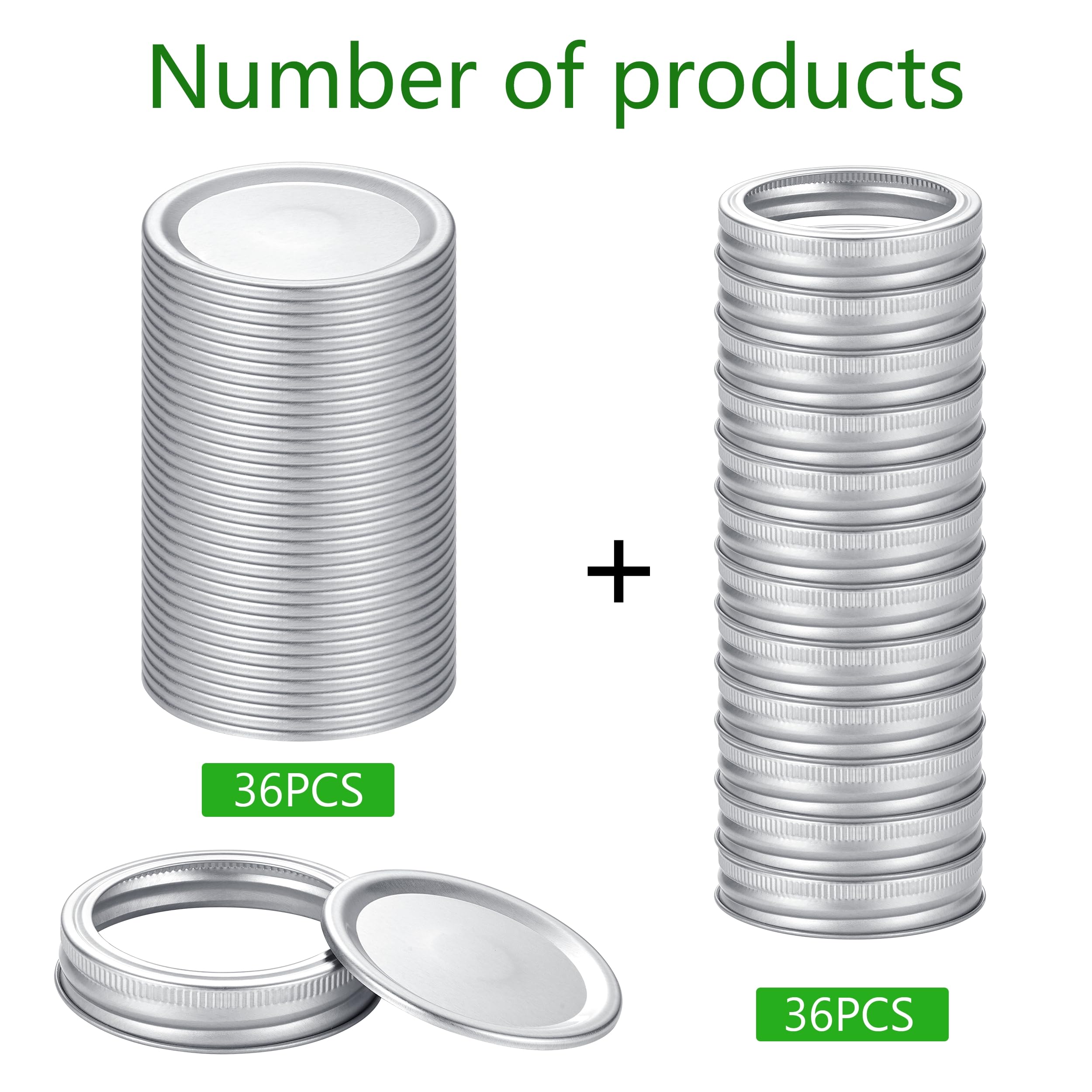 EvaHab 72Pcs Regular Mouth Canning Lids with Rings for Ball and Kerr Jars Airtight Split-Type Metal Lids Perfect Fit for Canning - View 2 of 7