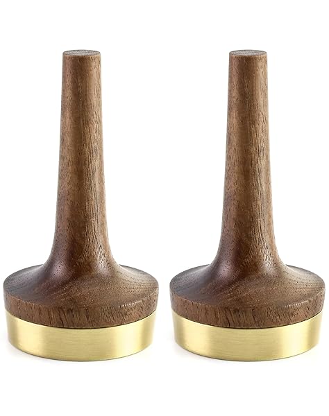 QWORK QWORK Wooden Ring Holder 2 Pack Black Walnut with Brass Stand Modern Jewelry Display Gift for Wedding Anniversary