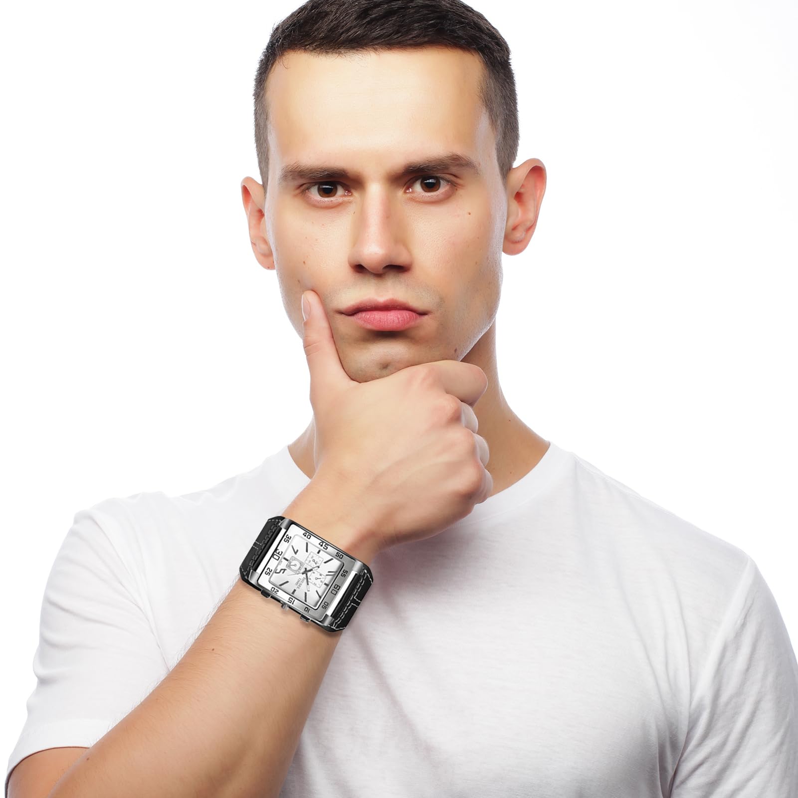 Avaner Avaner Men's Oversize Square Steampunk Watch with Leather Strap Big Face Design - View 3 of 6