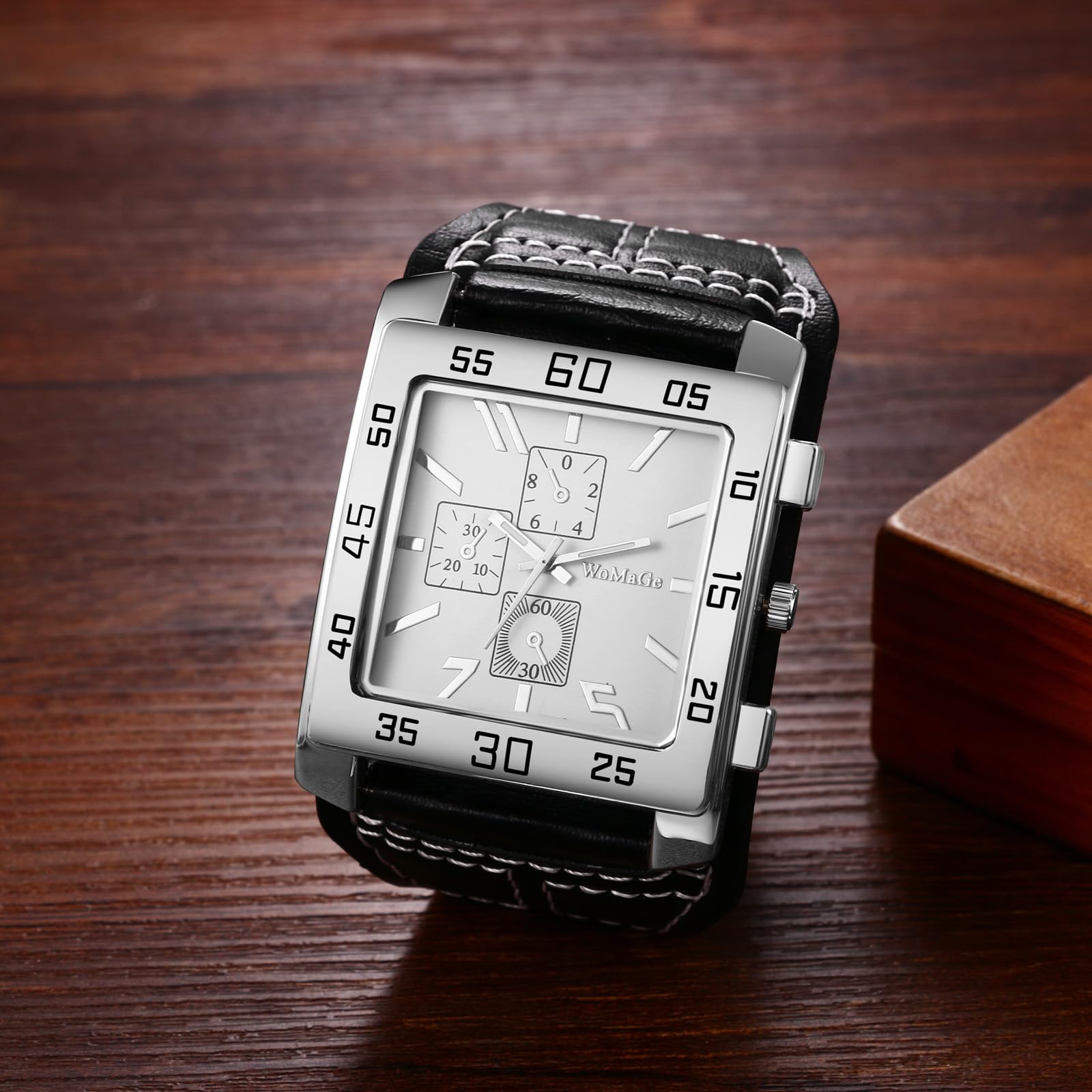 Avaner Avaner Men's Oversize Square Steampunk Watch with Leather Strap Big Face Design - View 4 of 6