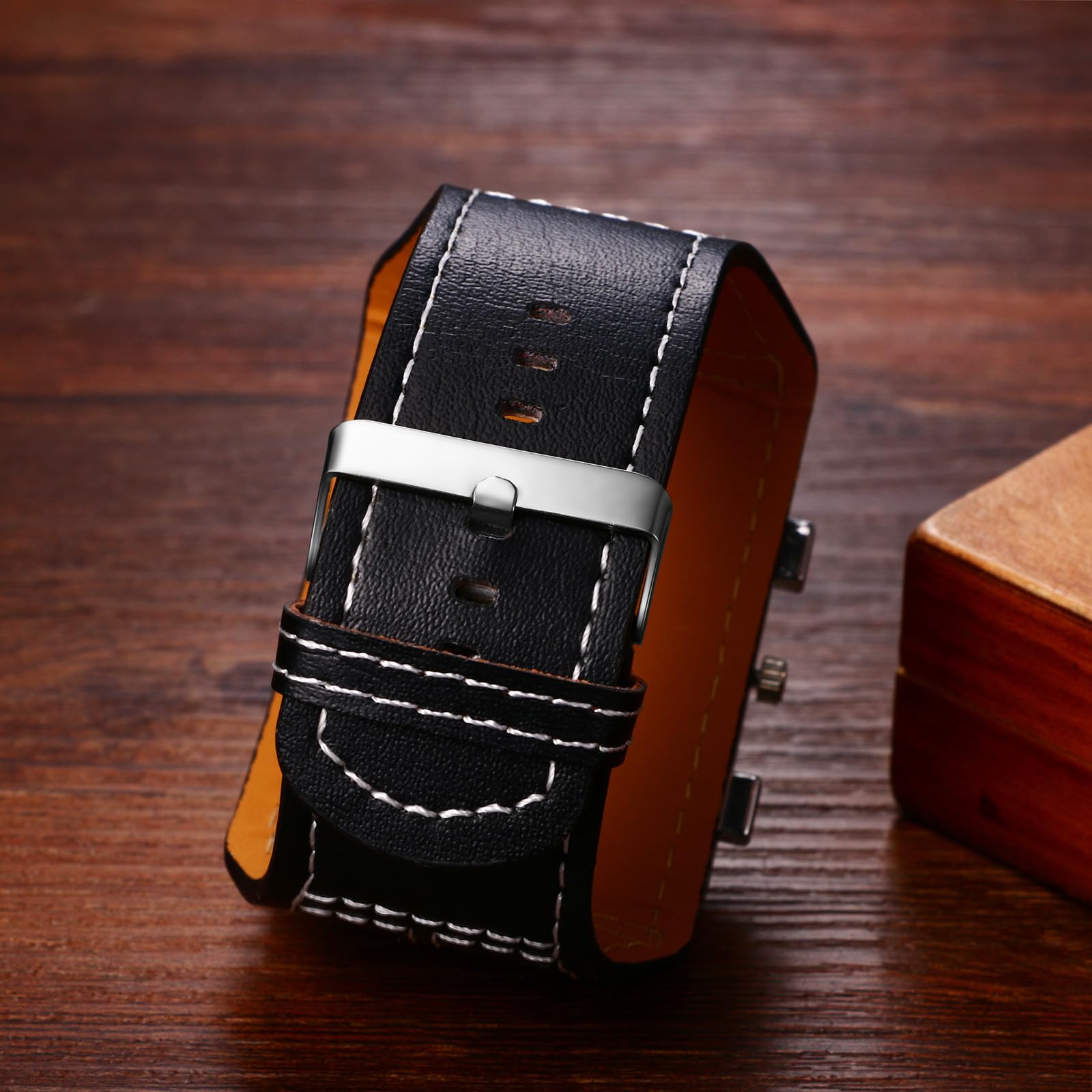 Avaner Avaner Men's Oversize Square Steampunk Watch with Leather Strap Big Face Design - View 5 of 6