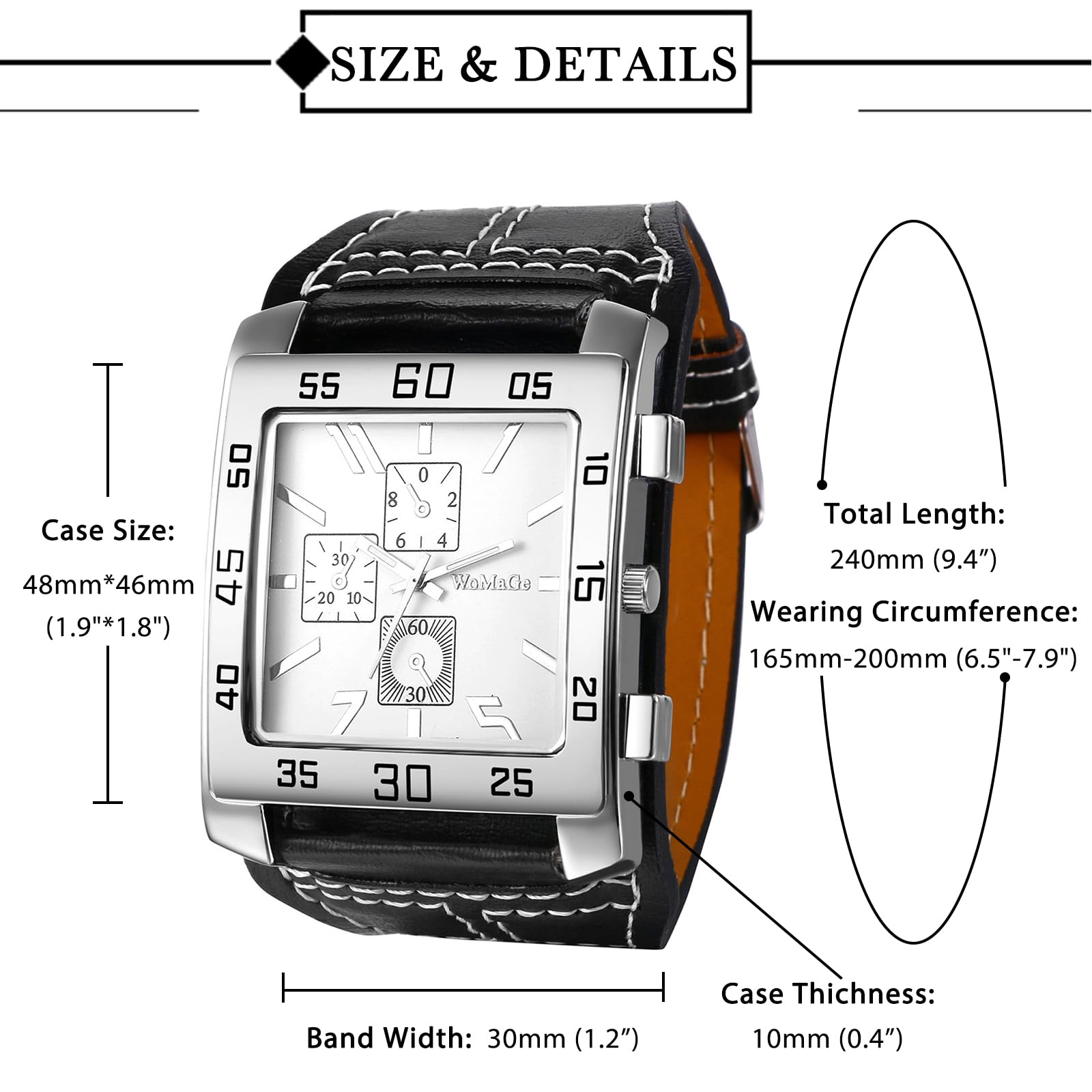 Avaner Avaner Men's Oversize Square Steampunk Watch with Leather Strap Big Face Design - View 6 of 6