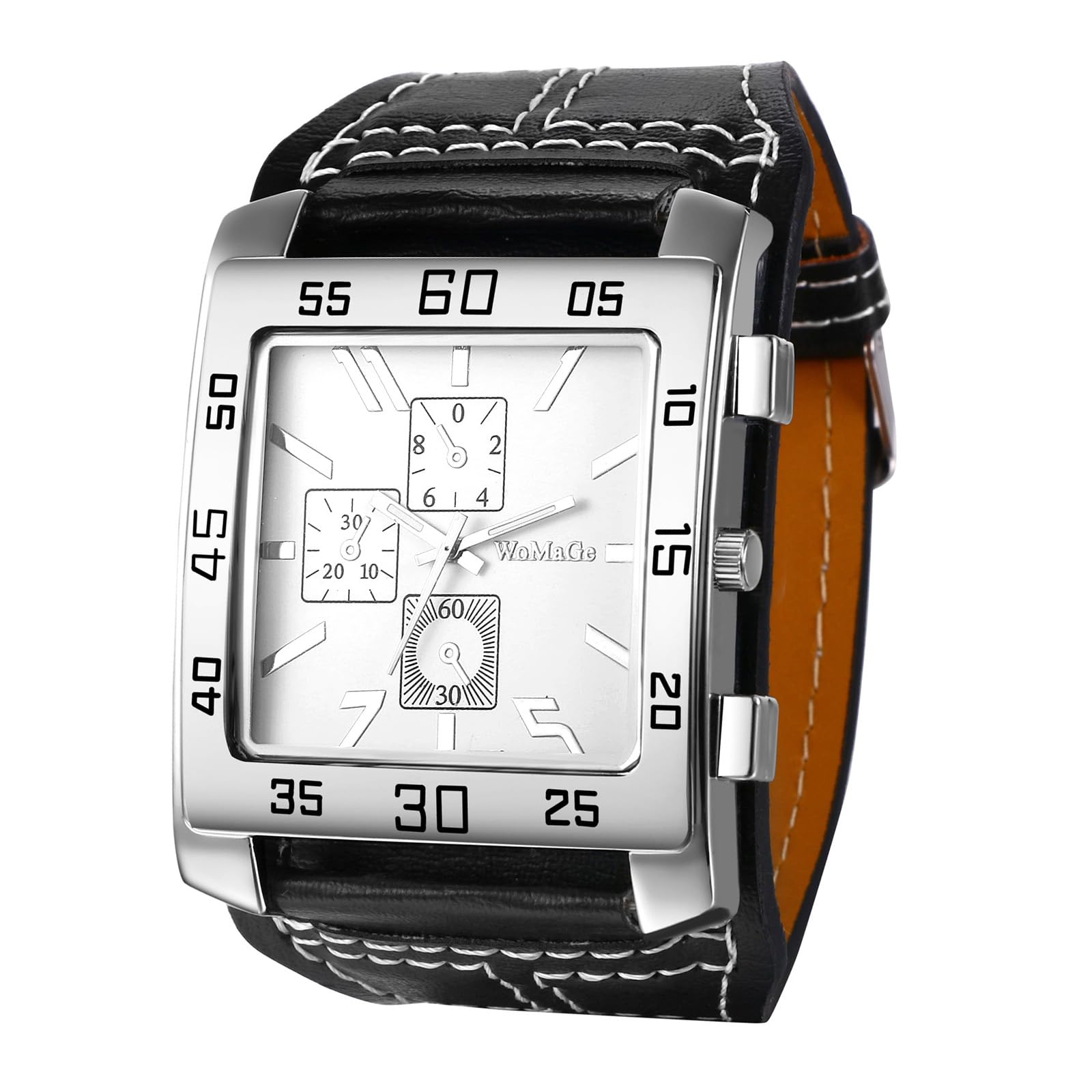 Avaner Men's Oversize Square Steampunk Watch with Leather Strap Big Face Design