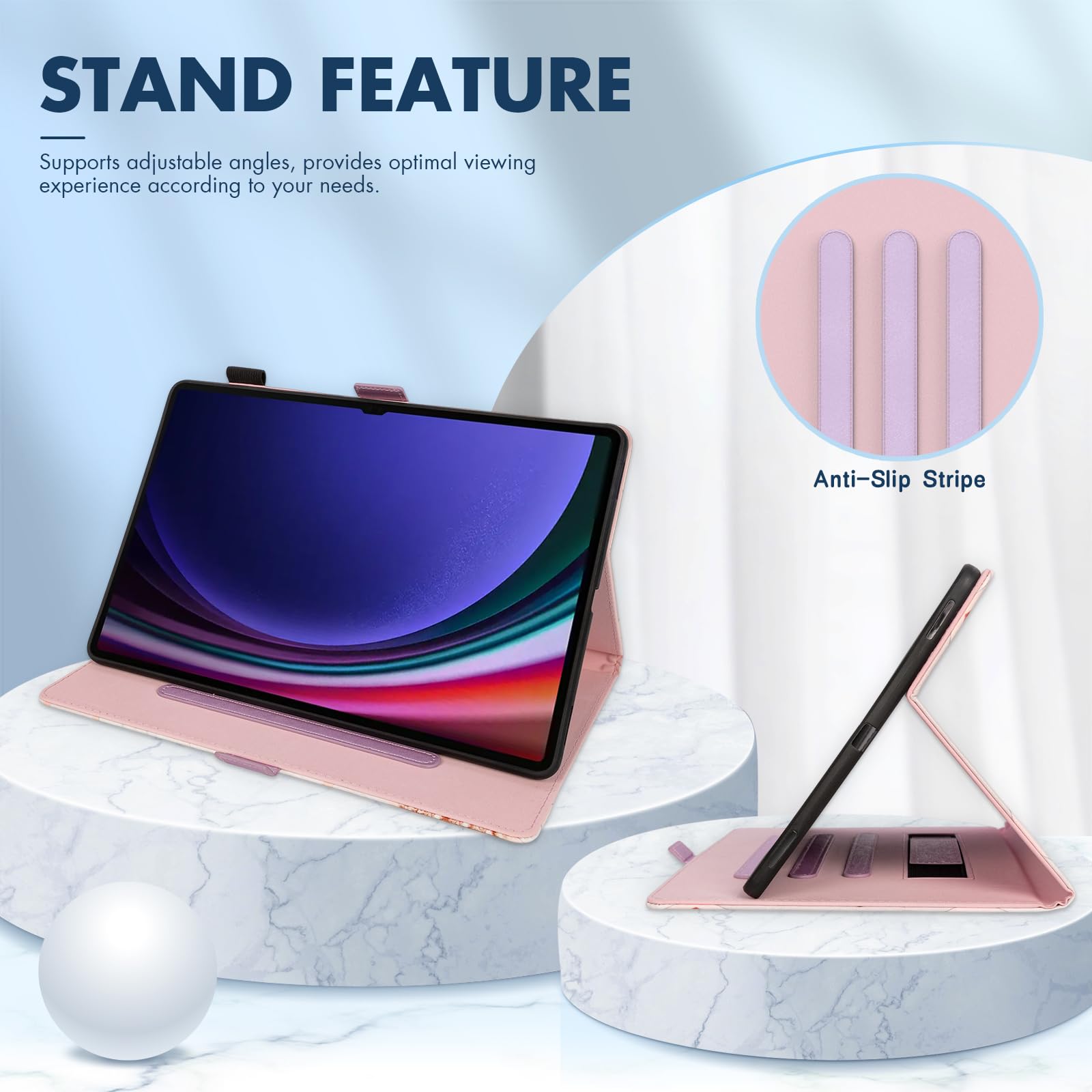 Dteck Dteck Premium PU Leather Case for Samsung Galaxy Tab S10 Ultra S9 Ultra S8 Ultra 14.6 Inch Shockproof Smart Folio with S Pen Holder Pink Cherry - View 3 of 7