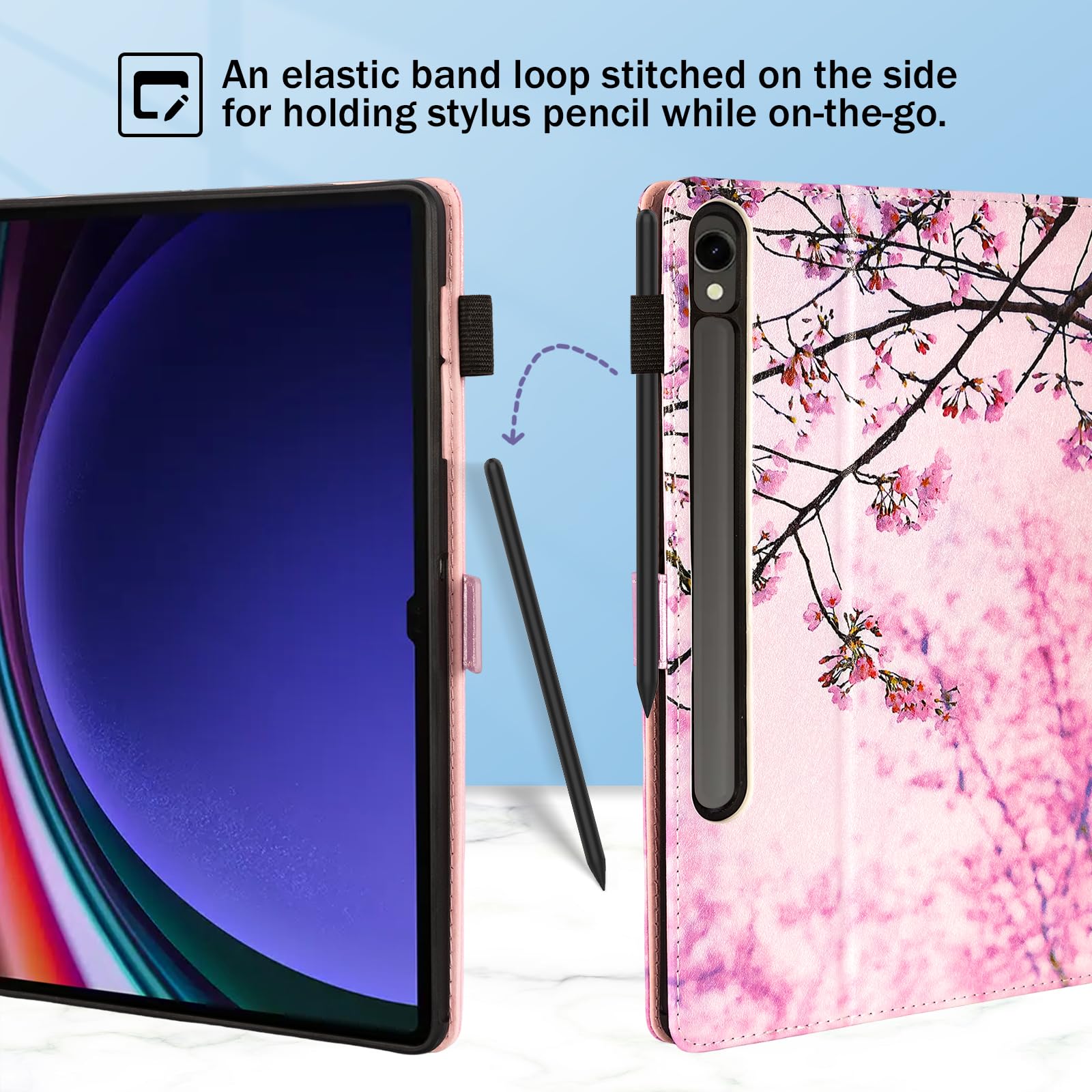Dteck Dteck Premium PU Leather Case for Samsung Galaxy Tab S10 Ultra S9 Ultra S8 Ultra 14.6 Inch Shockproof Smart Folio with S Pen Holder Pink Cherry - View 4 of 7