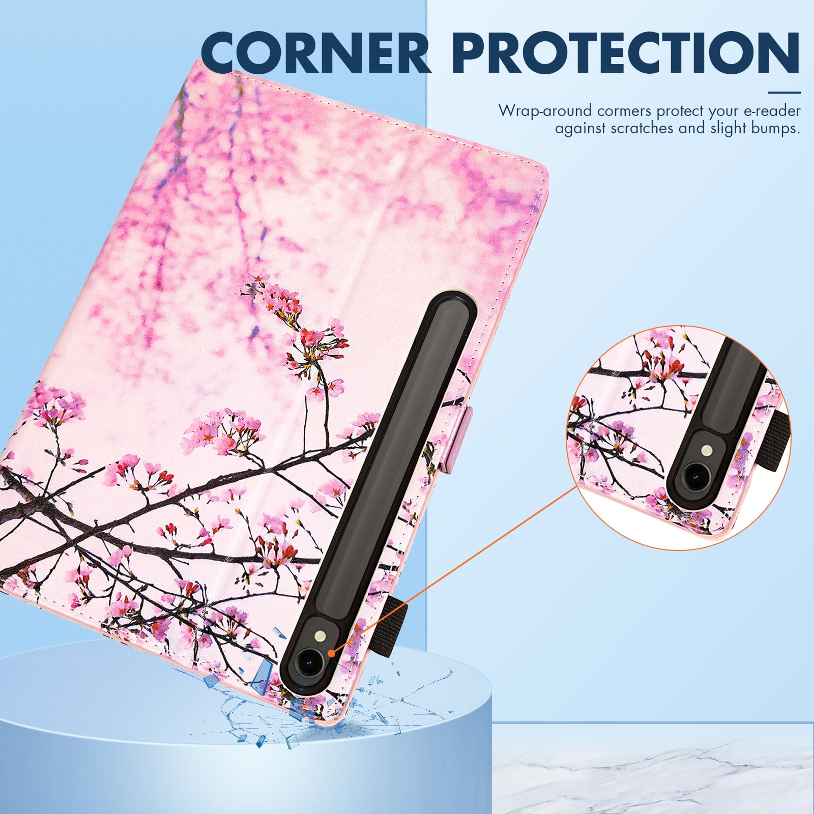 Dteck Dteck Premium PU Leather Case for Samsung Galaxy Tab S10 Ultra S9 Ultra S8 Ultra 14.6 Inch Shockproof Smart Folio with S Pen Holder Pink Cherry - View 5 of 7