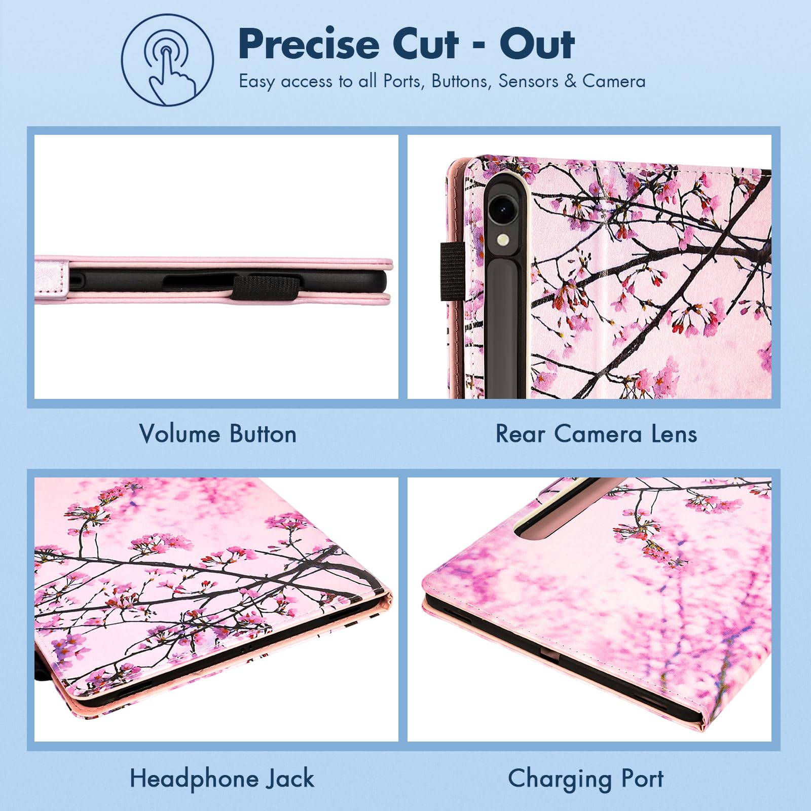 Dteck Dteck Premium PU Leather Case for Samsung Galaxy Tab S10 Ultra S9 Ultra S8 Ultra 14.6 Inch Shockproof Smart Folio with S Pen Holder Pink Cherry - View 6 of 7